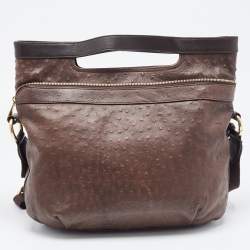 Pre Owned Furla Brown Ostrich Embossed Leather Crossbody Bag