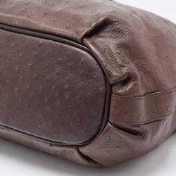 Pre Owned Furla Brown Ostrich Embossed Leather Crossbody Bag