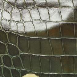 Pre Owned Furla Olive Green Croc Embossed Leather Flap Hobo