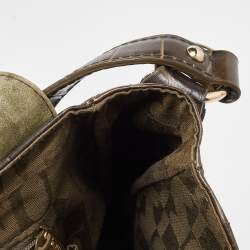 Pre Owned Furla Olive Green Croc Embossed Leather Flap Hobo