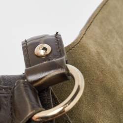 Pre Owned Furla Olive Green Croc Embossed Leather Flap Hobo