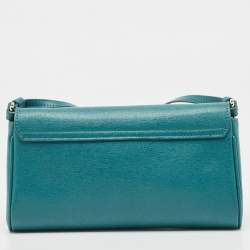 Pre Owned Furla Green Leather Flap Clutch Bag