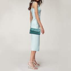 Pre Owned Furla Green Leather Flap Clutch Bag