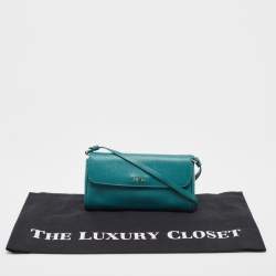 Pre Owned Furla Green Leather Flap Clutch Bag