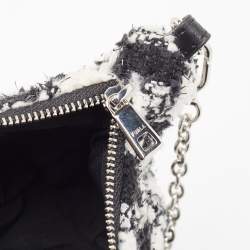 Pre Owned Furla White/Black Tweed Crossbody Bag