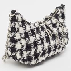 Pre Owned Furla White/Black Tweed Crossbody Bag
