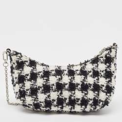Pre Owned Furla White/Black Tweed Crossbody Bag