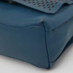 Pre Owned Furla Blue Cut Out Leather Flap Crossbody Bag