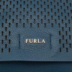 Pre Owned Furla Blue Cut Out Leather Flap Crossbody Bag