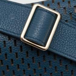 Pre Owned Furla Blue Cut Out Leather Flap Crossbody Bag