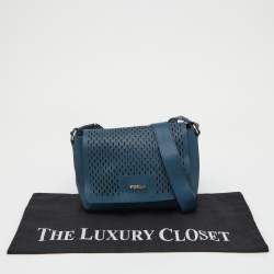 Pre Owned Furla Blue Cut Out Leather Flap Crossbody Bag
