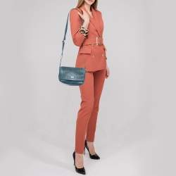 Pre Owned Furla Blue Cut Out Leather Flap Crossbody Bag