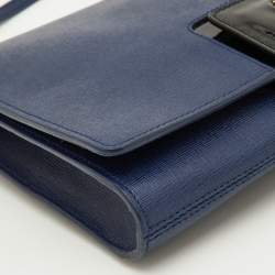Furla Blue/Black Leather Flap Chain Shoulder Bag
