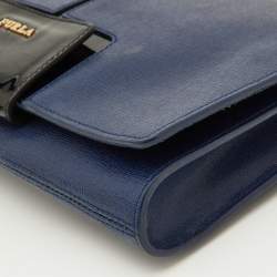 Furla Blue/Black Leather Flap Chain Shoulder Bag