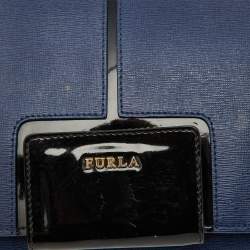 Furla Blue/Black Leather Flap Chain Shoulder Bag