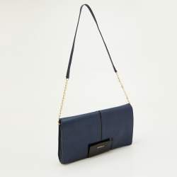 Furla Blue/Black Leather Flap Chain Shoulder Bag