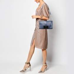 Furla Blue/Black Leather Flap Chain Shoulder Bag