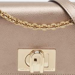 Furla Metallic Grey Leather 1927 Chain Shoulder Bag