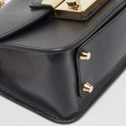 Pre Owned Furla Black Leather Mini Metropolis Chain Crossbody Bag