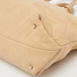 Furla Beige Leather Drawstring Metal Handle Shoulder Bag