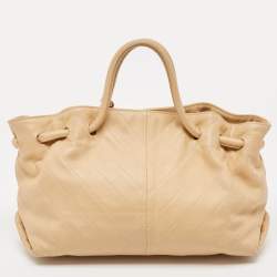 Furla Beige Leather Drawstring Metal Handle Shoulder Bag