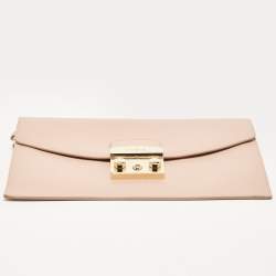 Furla Pink Leather Metropolis Envelope Wristlet Clutch