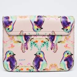 Pre Owned Furla Pink/Multicolor Bird Print Leather Mini Metropolis Crossbody Bag