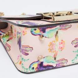 Pre Owned Furla Pink/Multicolor Bird Print Leather Mini Metropolis Crossbody Bag