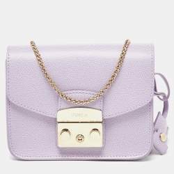 Pre Owned Furla Purple Leather Mini Metropolis Chain Bag