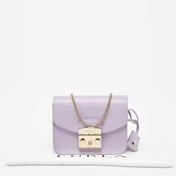 Pre Owned Furla Purple Leather Mini Metropolis Chain Bag