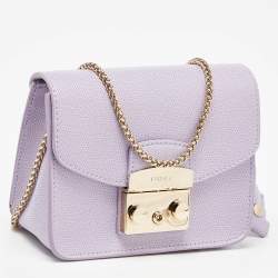 Pre Owned Furla Purple Leather Mini Metropolis Chain Bag