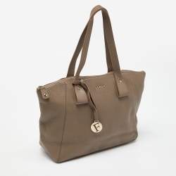Furla Taupe Leather Zip Tote