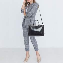 Pre Owned Furla Black Croc Embossed Leather Zip Tote