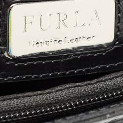Pre Owned Furla Black Croc Embossed Leather Zip Tote