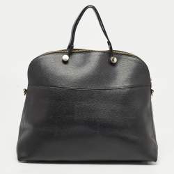 Pre Owned Furla Black Leather Piper Dome Satchel