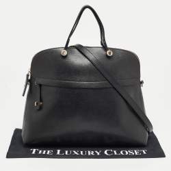 Pre Owned Furla Black Leather Piper Dome Satchel