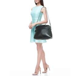 Pre Owned Furla Black Leather Piper Dome Satchel