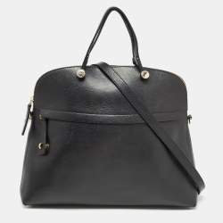 Pre Owned Furla Black Leather Piper Dome Satchel
