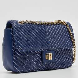 Pre Owned Furla Blue Quilted Leather Pop Star Shoulder Bag