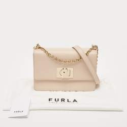 Pre Owned Furla Beige Leather Bakare Flip Lock Shoulder Bag