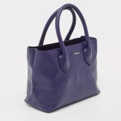 Pre Owned Furla Blue Leather Middle Zip Tote