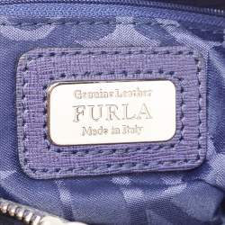 Pre Owned Furla Blue Leather Middle Zip Tote