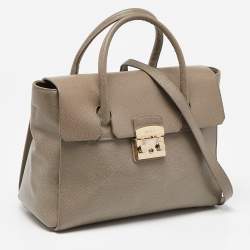 Pre Owned Furla Grey Leather Large Metropolis Tote