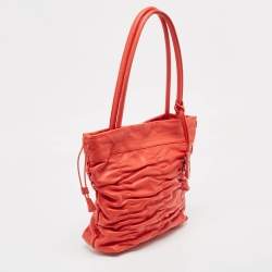 Pre Owned Furla Orange Pleated Leather Tote