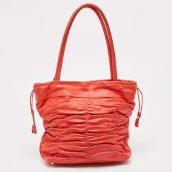 Pre Owned Furla Orange Pleated Leather Tote