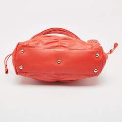 Pre Owned Furla Orange Pleated Leather Tote