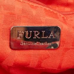 Pre Owned Furla Orange Pleated Leather Tote