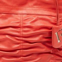 Pre Owned Furla Orange Pleated Leather Tote