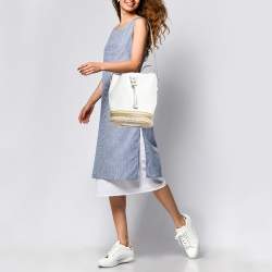 Pre Owned Furla Multicolor Leather and Jute Bucket Bag