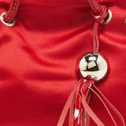 Furla Red Satin and Patent Leather Baguette Bag